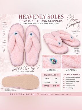 HEAVENLY SOLES GEMSTONE THONG SLIPPERS – PINK SIZE LARGE 9/10 (NEW WITH TAGS) B9